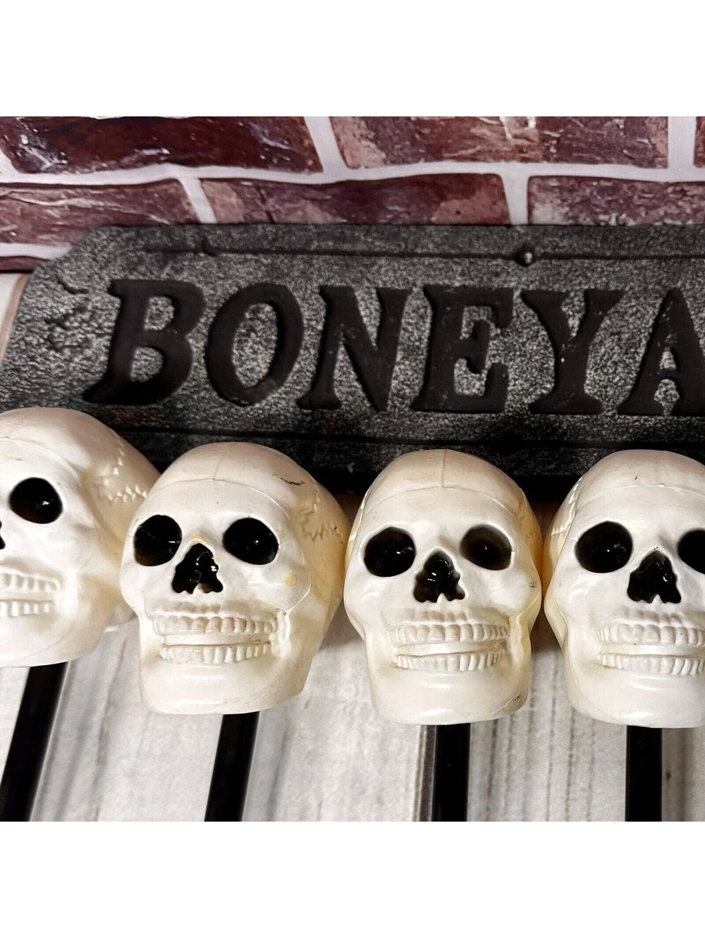 Vintage Lot Halloween Skull Blow Mold Stakes Indoor Outdoor Decor BONEYARD Sign